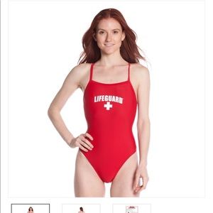 One piece lifeguard suit.